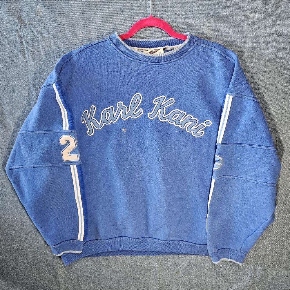 Vintage Karl Kani Detroit Varsity Sweatshirt XL Blue 90s Streetwear Hip Hop Rare